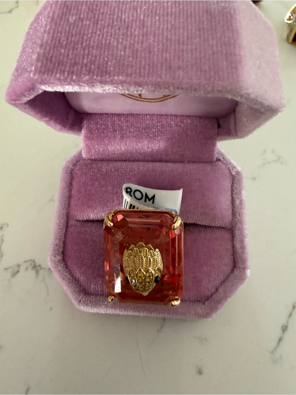 Kurt Geiger Gold-Tone Ring with Large Orange Faceted Stone